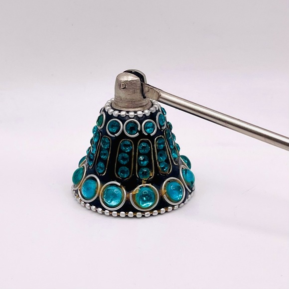 Ornate Aqua Blue Glass Jeweled Candle Snuffer - Picture 2 of 10